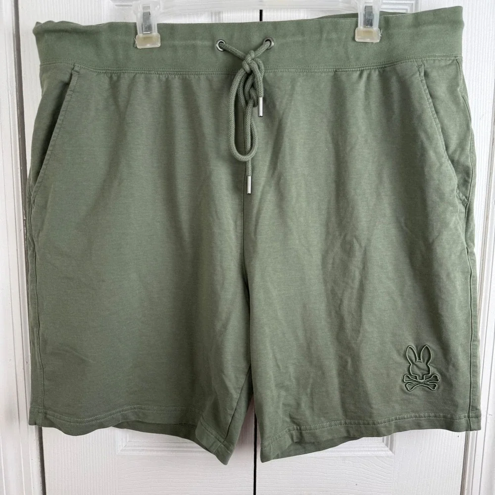 Psycho Bunny Shorts 3XL Olive Green Lounge Athletic Big & Tall Zip‎ Pocket
